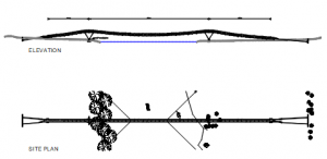 Pedestrian Suspension Bridge over River CAD block preview
