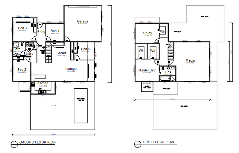 Floor plans of a two storey hose – free CAD block preview