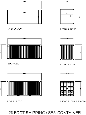 20 Foot Shipping Sea Container – free CAD block preview