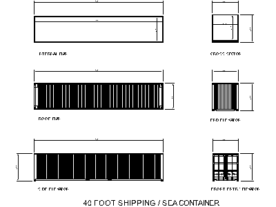 40 Foot Shipping Sea Containers – free CAD block preview