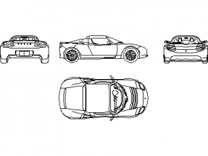 TESLA electric sports car CAD block preview