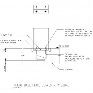 Typical Base Plate Details - 310UB40 CAD block preview