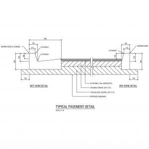 Typical Asphalt Pavement and Kerb Details CAD block preview
