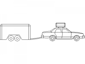 Sedan with trailer and roof tool box CAD block preview