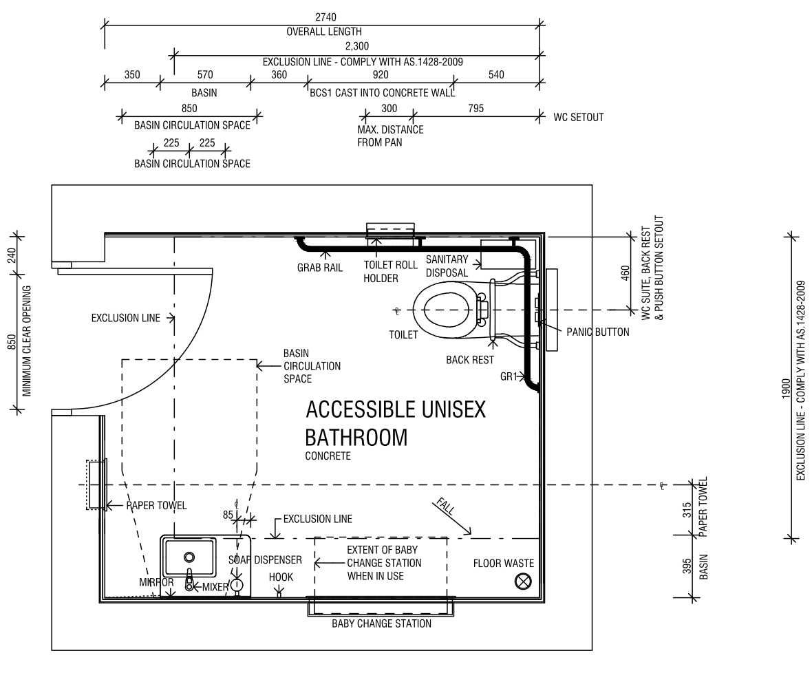 Accessible Unisex Bathroom Plan Free Cad Blocks In Dwg File Format