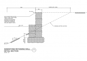 Double Solid Sandstone Block Retaining Wall Detail CAD block preview