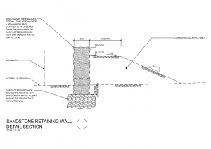 Single Solid Sandstone Block Retaining Wall Detail CAD block preview