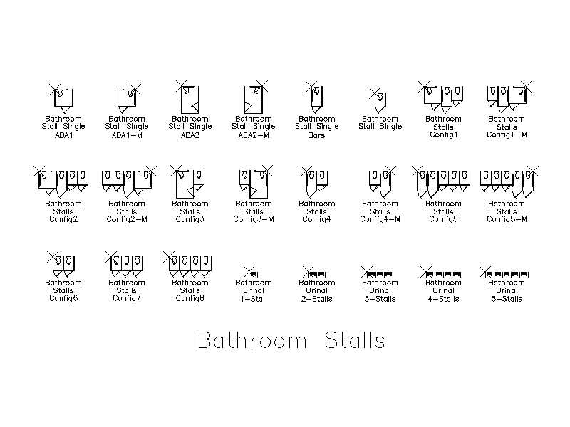 Bathroom Stalls and Urinals - Plan – free CAD block preview