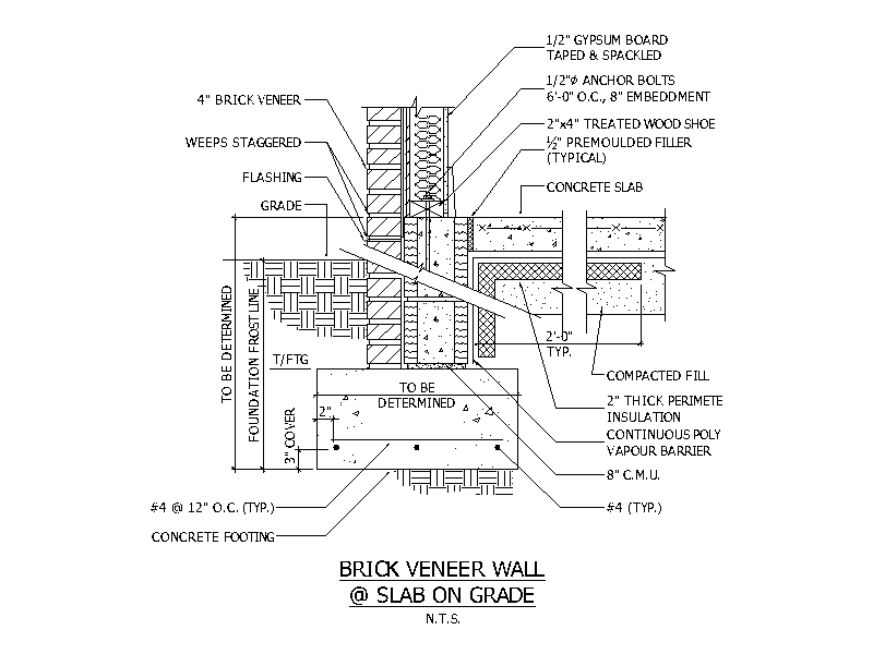 Brick Veneer Wall at Slab on Grade – free CAD block preview