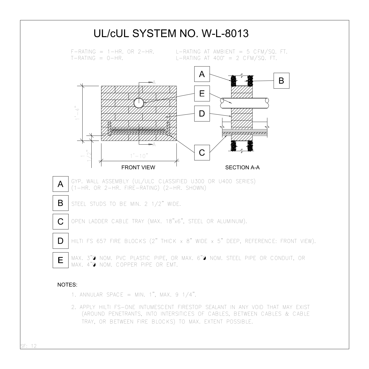 Cable Tray and Pipe Firestop Detail – free CAD block preview