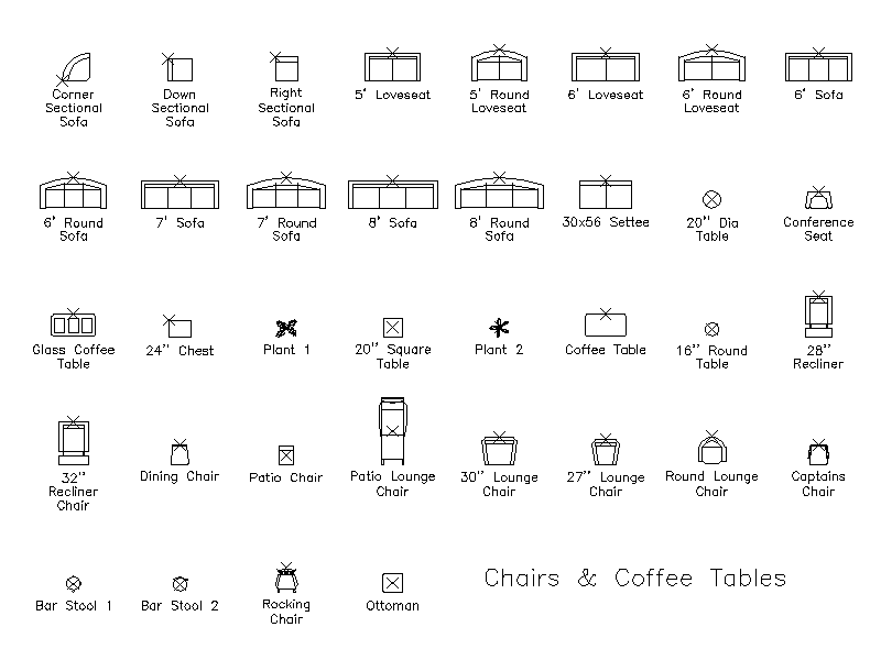Chairs and Coffee Tables - Plan – free CAD block preview