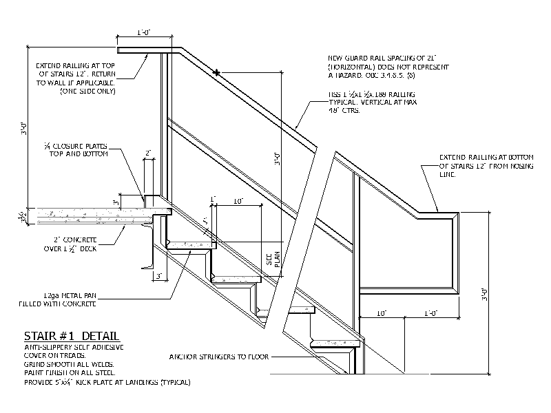 Concrete Filled Metal Pan Stair Detail – free CAD block preview