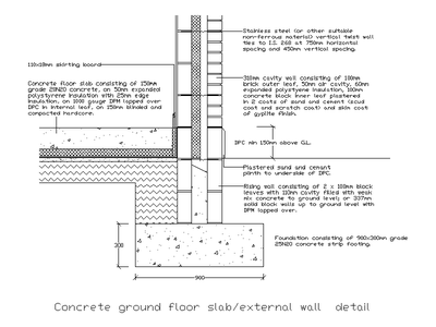 Concrete Ground Floor Slab and External Wall Detail CAD block preview