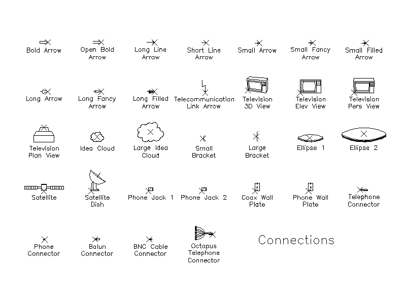 Connection, Arrow and Telecom Symbols – free CAD block preview