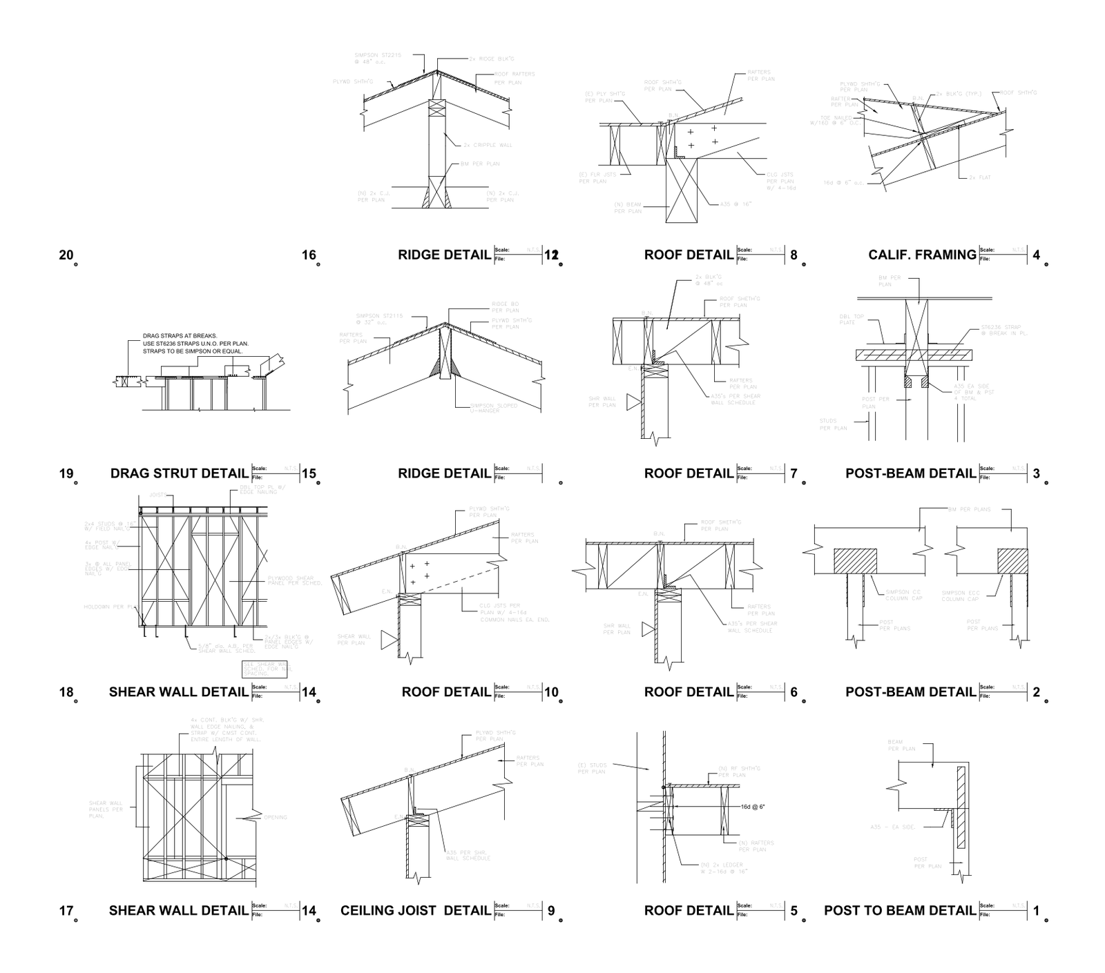 Construction Framing Details – Roof & Wall Framing – free CAD block preview
