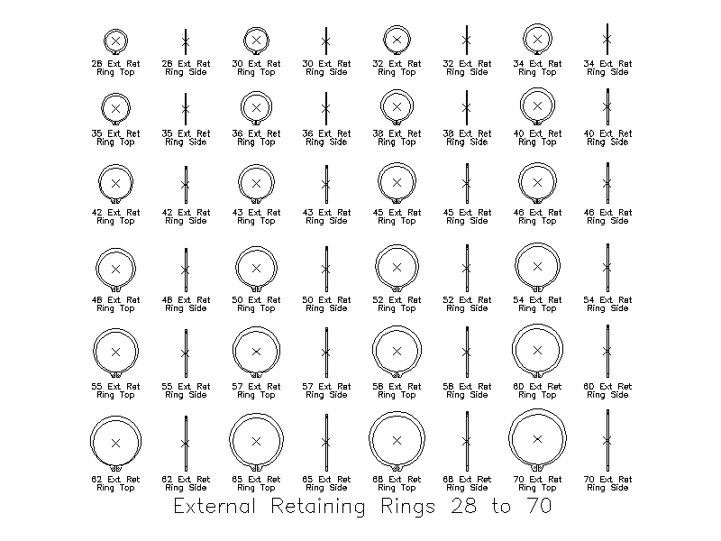 External Retaining Rings - Sizes 28 to 70 – free CAD block preview