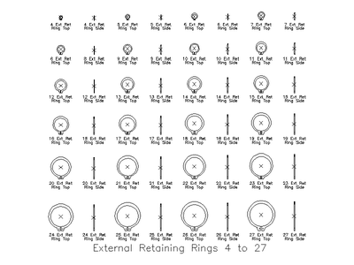 External Retaining Rings - Sizes 4 to 27 CAD block preview