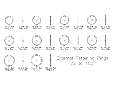 External Retaining Rings - Sizes 72 to 100 CAD block preview