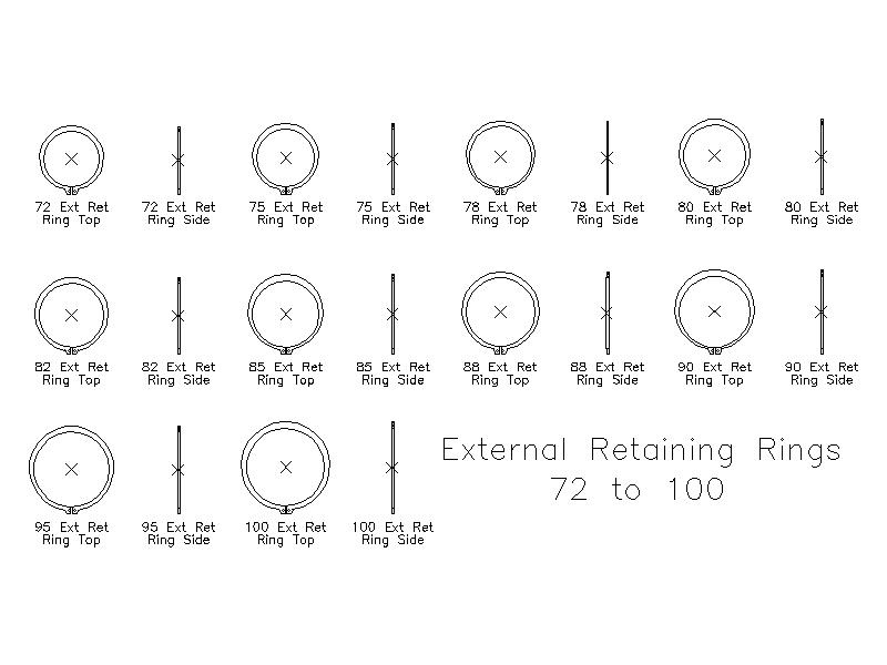External Retaining Rings - Sizes 72 to 100 – free CAD block preview