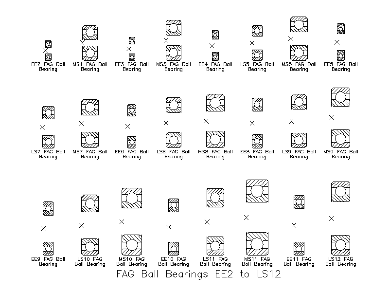 FAG Ball Bearings 2D AutoCAD Blocks Library (Cross-Section Views) – free CAD block preview