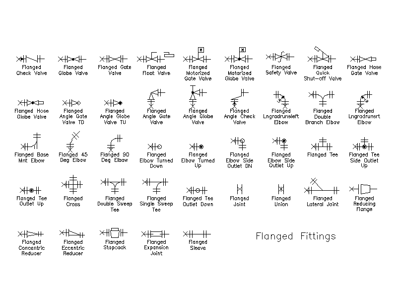 Flanged Pipe Fittings and Valve Symbols – free CAD block preview