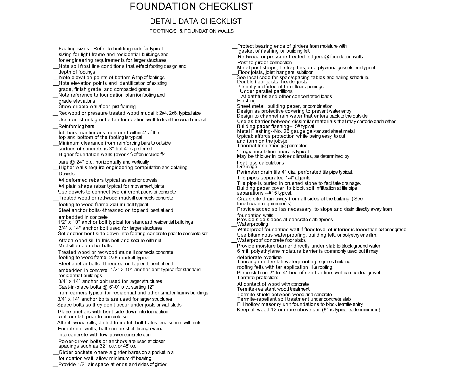 Foundation Checklist – free CAD block preview