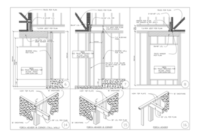 Garage Door and Porch Header Framing Details CAD block preview
