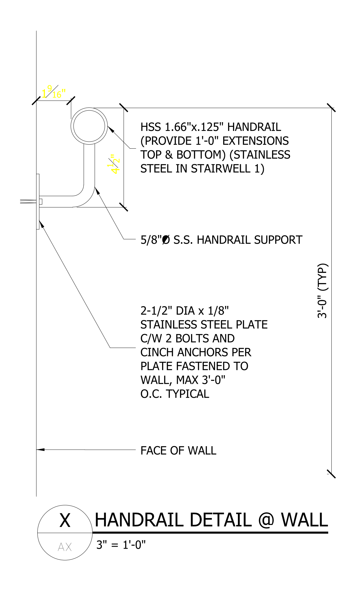 Handrail Detail at Wall – free CAD block preview