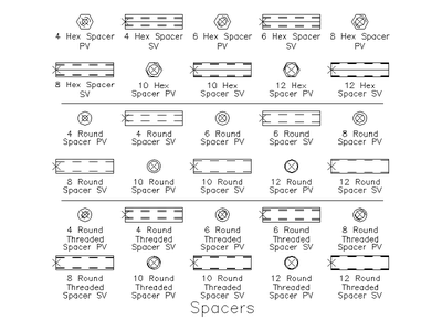 Hex and Round Spacers CAD block preview