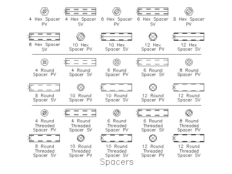 Hex and Round Spacers – free CAD block preview
