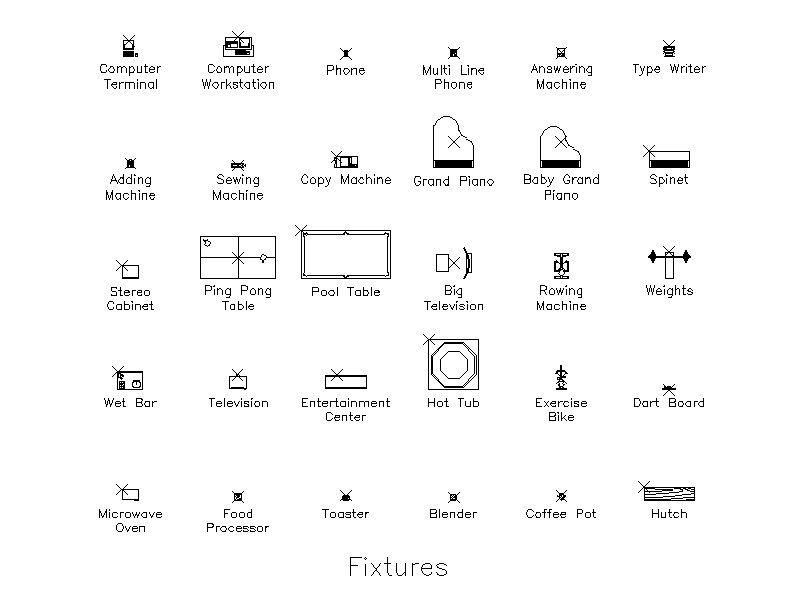 Household and Leisure Fixtures – free CAD block preview