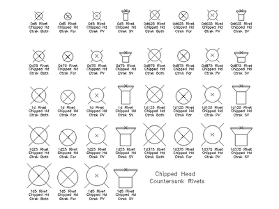 Imperial Chipped Head Countersunk Rivets CAD block preview