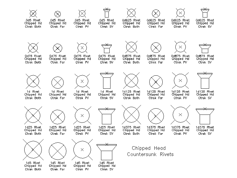 Imperial Chipped Head Countersunk Rivets – free CAD block preview
