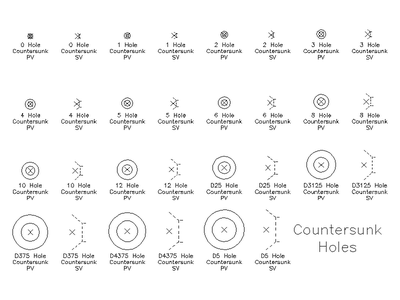 Imperial Countersunk Holes CAD block preview