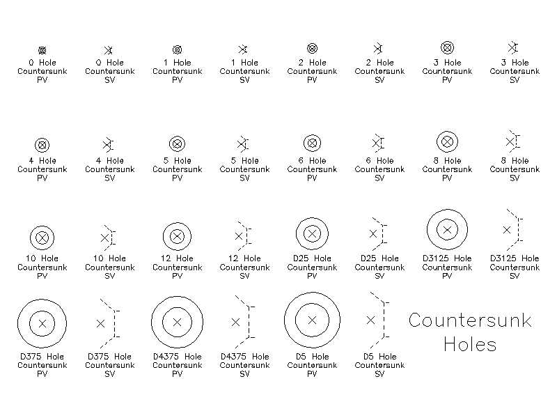 Imperial Countersunk Holes – free CAD block preview