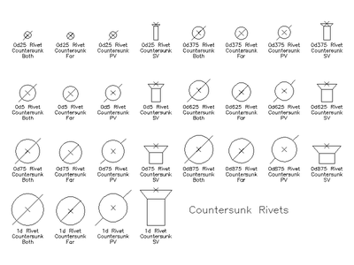 Imperial Countersunk Rivets CAD block preview
