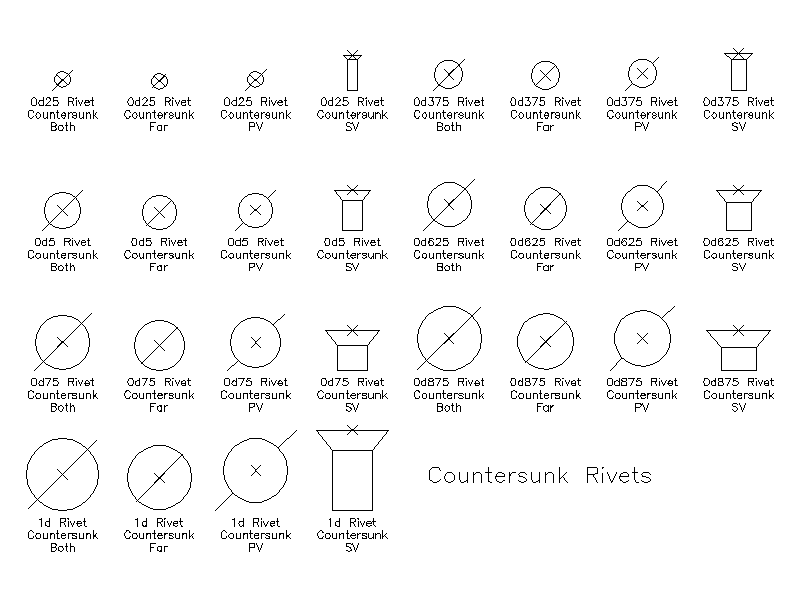 Imperial Countersunk Rivets – free CAD block preview