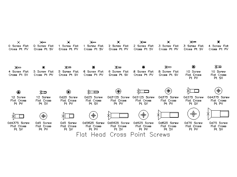 Imperial Flat Head Cross Point Screws – free CAD block preview