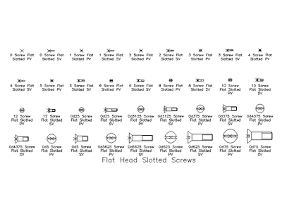 Imperial Flat Head Slotted Screws CAD block preview