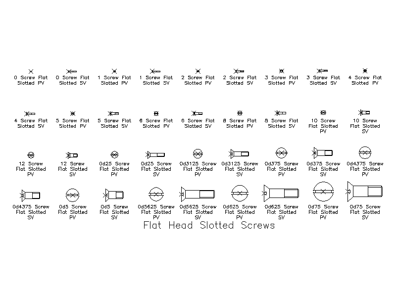 Imperial Flat Head Slotted Screws – free CAD block preview