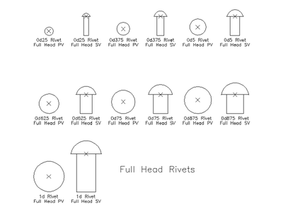 Imperial Full Head Rivets CAD block preview