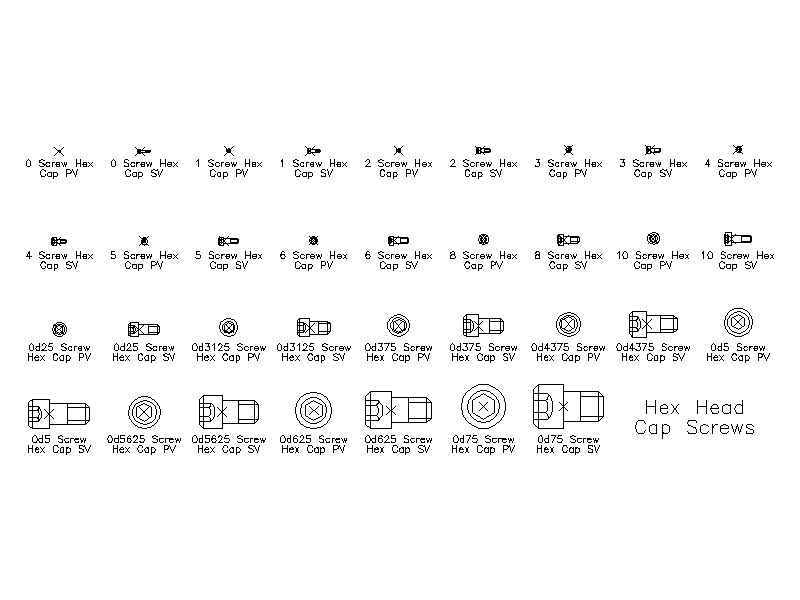 Imperial Hex Head Cap Screws – free CAD block preview