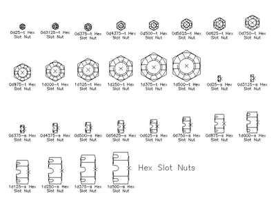 Imperial Hex Slotted Nuts CAD block preview