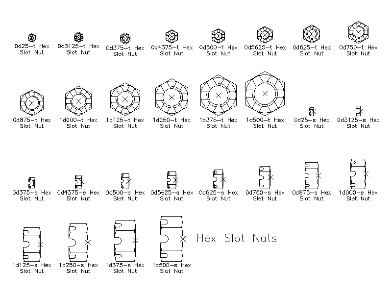 Imperial Hex Slotted Nuts – free CAD block preview