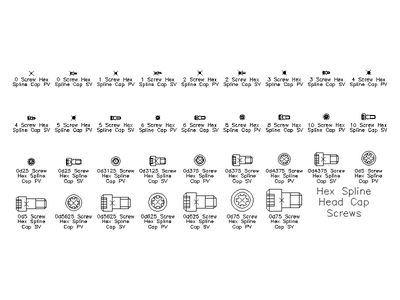 Imperial Hex Spline Head Cap Screws CAD block preview