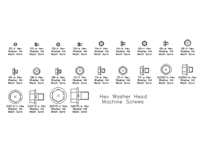 Imperial Hex Washer Head Machine Screws CAD block preview