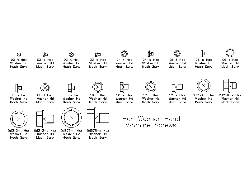 Imperial Hex Washer Head Machine Screws – free CAD block preview