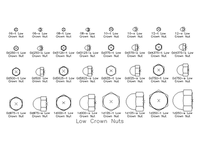 Imperial Low Crown Nuts CAD block preview
