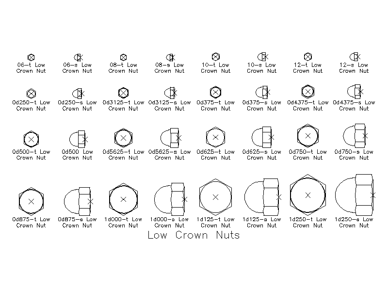 Imperial Low Crown Nuts – free CAD block preview