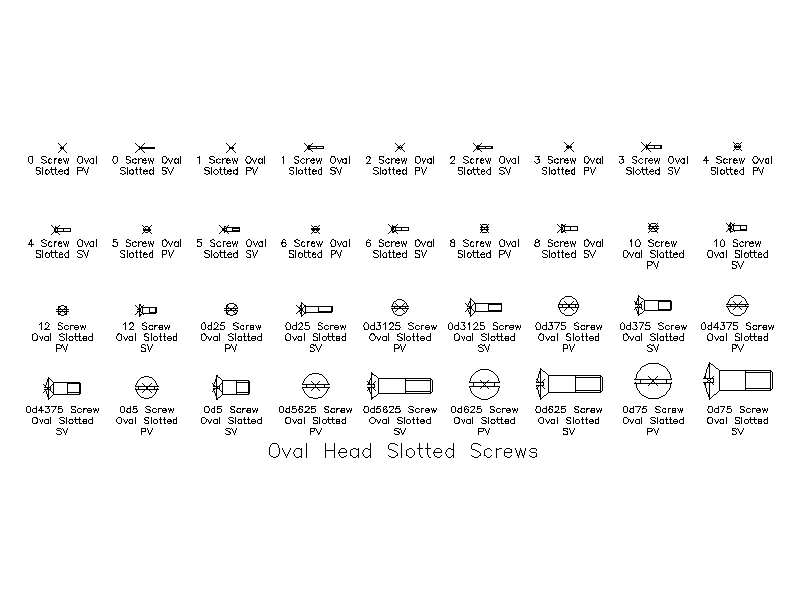 Imperial Oval Head Slotted Screws – free CAD block preview